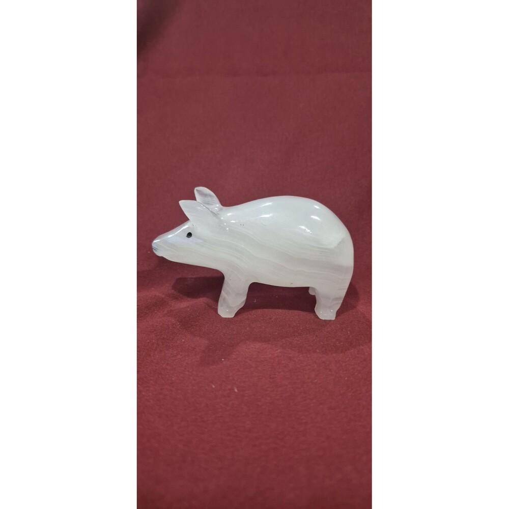 Vintage Pig Statue Figurine Onyx/Marble Natural Stone Hand Carved 3.25x2" White